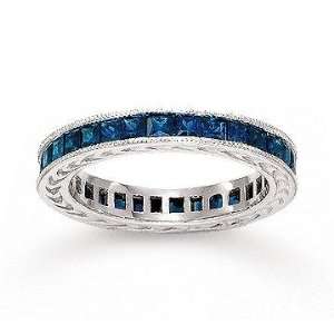  14k White Gold Channel Blue Sapphire Stackable Ring 