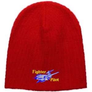 Fighter Pilot Embroidered Skull Cap   Red