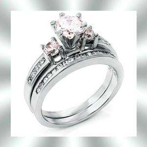 Pronged Round CZ Sterling Silver Wedding Ring Set  