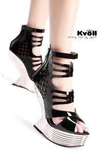 Womens Sexy Patent Less Wedge Punk Gladiator Strappy Platform Sandals 