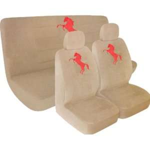   Low Back Seat Covers and Bench Cover with Red Mustang Horse Pony Logo