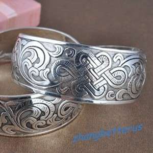   Shipping Tibet Silver Carved Lucky Flower Bracelet Bangle Xmas gift #9