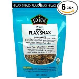 Go Raw Freeland Flax Snax, Spicy Flax Snax, 3.0 Ounce Bags (Pack of 6 