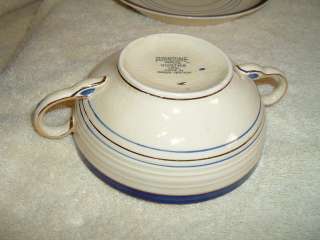 Booths Ribstone Ware Cream Soup Bowls Blue/Gold/Cream  