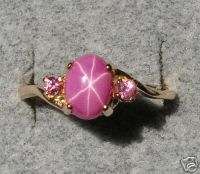 LINDE STAR RUBY CREATED SAPPHIRE PINK STAR 14 K RING  