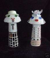 PAIR OF CONCRETE AND MOSAIC GARDEN MUSHROOM STATUES  