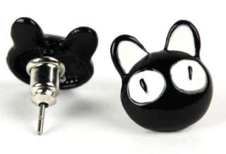 STUD EARRINGS BLACK KITTY Cat Enamel Post Jewelry Gift  