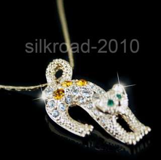 18K rose gold GP Leopard SWAROVSKI Crystal necklace BB37  