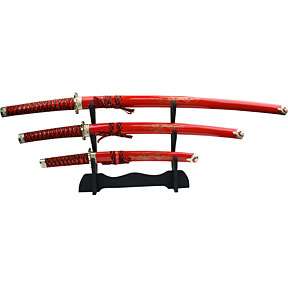 3pcs Engraved Dragon Sword Set with Display Stand  