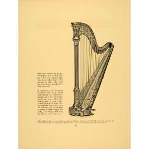  1913 Harp Stringed Instrument Vintage Engraving Print 