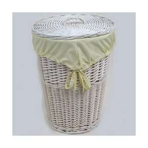   Round Rattan Hamper White with Yellow Gingham Liner