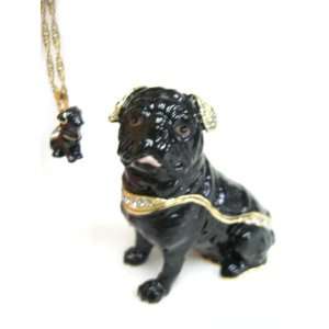  Black Pug Dog Bejeweled Trinket Box 