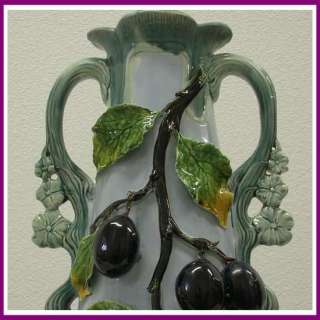 French Majolica Art Nouveau Grape Vine Vase c1900  