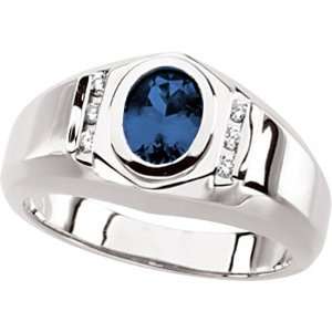  14K White Gold Mans Sapphire and Diamond Ring Jewelry