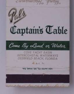1960s Matchbook Pals Captains Table Deerfield Beach FL  