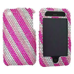   For iPhone 3Gs 3G Bling Hard Case Stripe Pink Slvr Gems Electronics