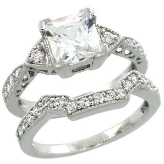   Silver 2 Piece Engagement/Wedding ring set w/CZ ol00090a  