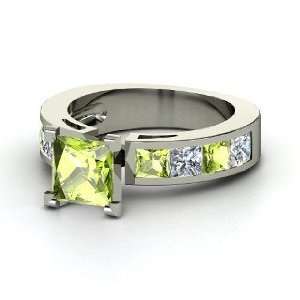   Ring, Princess Peridot 14K White Gold Ring with Diamond & Peridot