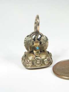 FAB ANTIQUE ENGLISH 15K GOLD CITRINE TURQUOISE SEAL FOB  