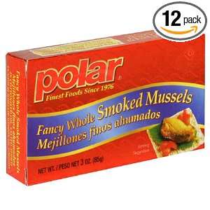 MW Polar Fancy Whole Smoked Mussels, 3 Ounce Packages (Pack of 12 