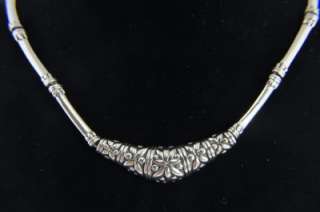 Bali Sterling Silver Artisan Flower Link Bib Necklace  