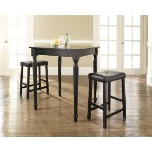  3 Piece Pub Dining Set with Turned Leg and Upholstered 