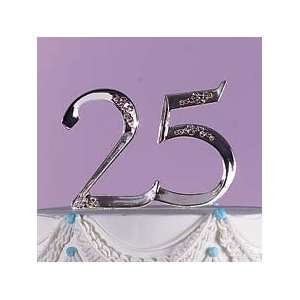 Wedding Cake Toppers 5 1/4 inch Tall, Silver 25th Anniversary Pick