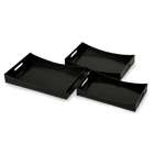   Set of 3 Glossy Black Faux Crocodile Finish Serving Trays With Handles
