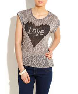 Charcoal (Grey) Love Heart Animal Print Tee  248024303  New Look