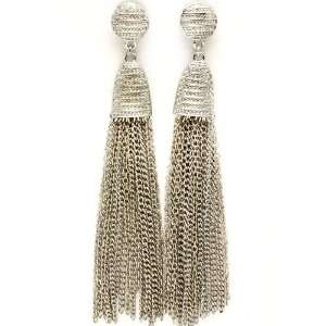    Gorgeous Silvertone Multi Tassel Chain Duster Earrings Jewelry