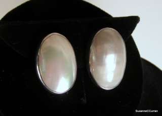   Sterling Silver Mabe Mother of Pearl Large Clip Earrings Nakai  