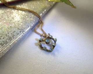 Vintage Necklace Heart w Blue Faux Topaz Rhinestones  