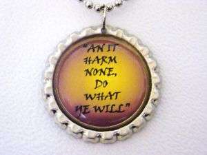 WICCAN AN IT HARM NONE SILVER BOTTLE CAP NECKLACE  