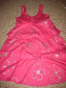 NWT JUSTICE Pink Silver Glitter Flowers Tier Dress Girl 8  