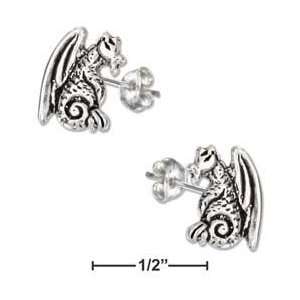  STERLING SILVER MINI SITTING DRAGON EARRINGS ON POSTS 
