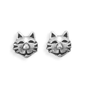    Sterling Silver Earrings Posts Studs Kitty Cat Face Jewelry