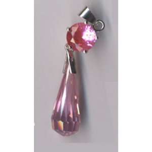   Pink Briolette Silver CZ Pear Drop Pendant