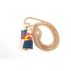  Gold with Blue Iced Out Red Bull Pendant with a 36 Inch 