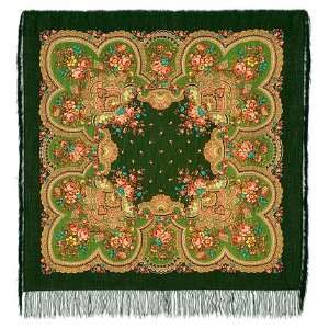   Talk Russian Shawl 100% Wool with Fringe 125x125cm (50x50 Inch) Green