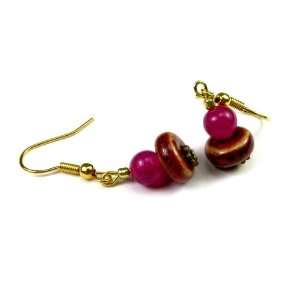   Dangle Earrings Made with Dye Quartzite and Ceramic Amber Jewelry