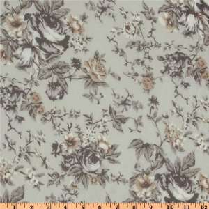  60 Wide Chiffon Roses Taupe/Grey Fabric By The Yard 