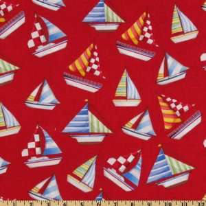  44 Wide By The Sea Sailboats Nautica Red Fabric By The 