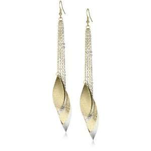  RAIN Gold and Silver Dangling Leaf Shape Earrings Jewelry