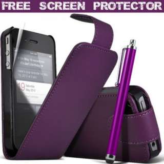 Purple Faux Leather Flip Case Cover And Stylus Pen For iPhone 4 4S 