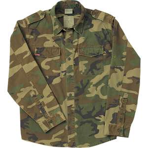Woodland Camouflage   Military Vintage BDU Shirt