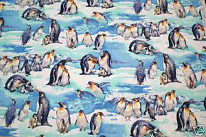FABRIC TABLECLOTH TABLE TOPPER PENGUINS GLACIERS 34X34  