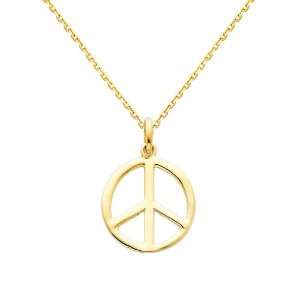 14K Yellow Gold Peace Sign CZ Cubic Zerconia Charm Pendant with Yellow 