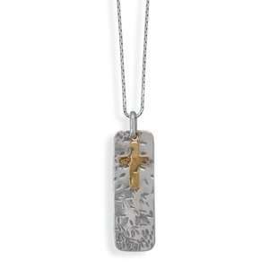  Dog Tag Cross Necklace Brass and Silver Fusion Sterling 