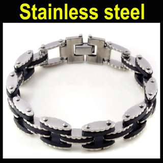 Men Stainless Steel Bracelet Bangle Rubber Black Silver Link 30 Styles 