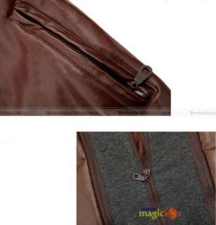   Fashion Slim Fit Faux Leather Hooded Short Coat Jacket Brown MCOAT066